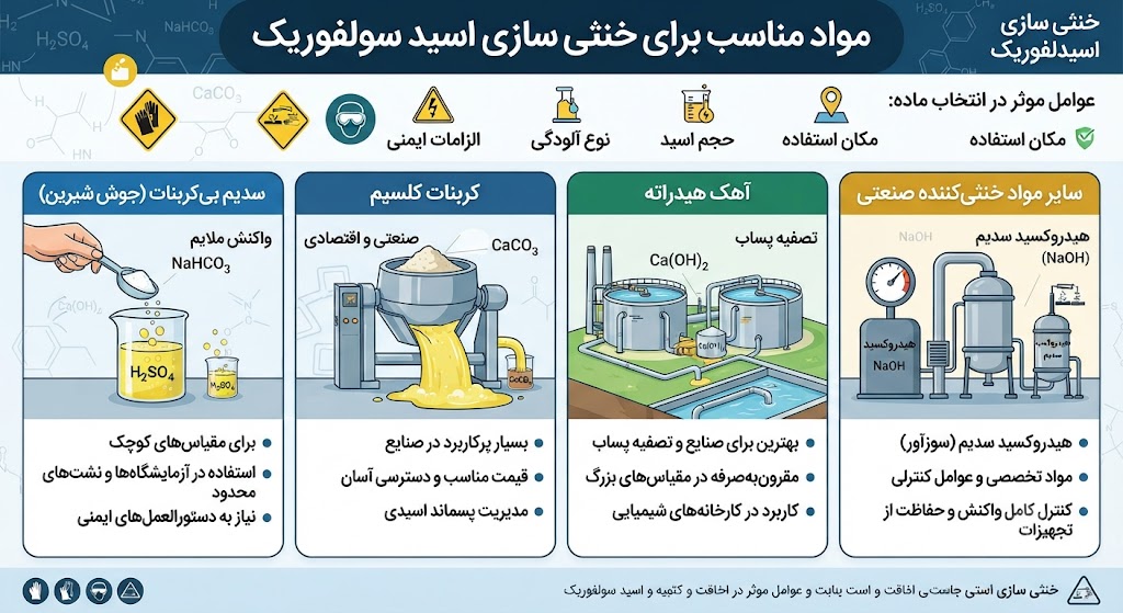مواد مناسب برای خنثی سازی اسید سولفوریک